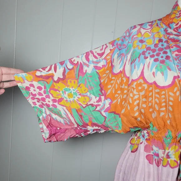 Anthropologie × Conditions Apply Floral Print Cinch Tie Waist Kimono Duster Top - Picture 9 of 16